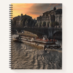 Paris River Wall Art Cityscape Sunset Scene Notebook