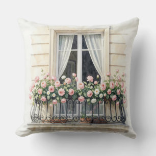 Paris Rose Balcony Watercolor Cushion