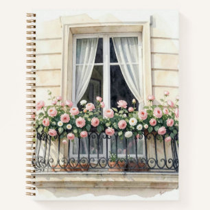Paris Rose Balcony Watercolor Notebook