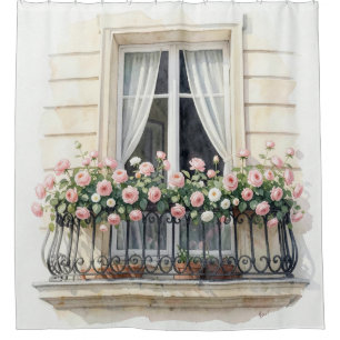  Paris Rose Balcony Watercolor Shower Curtain
