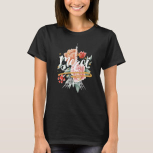 Paris Rose Eiffel Tower Merci France Parisian Fren T-Shirt