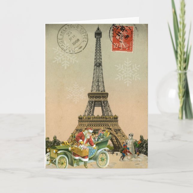 Paris Santa and Snowman Christmas Card (Front)