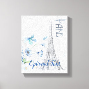 Paris Scene and Blue Flowers Custom Canvas Print