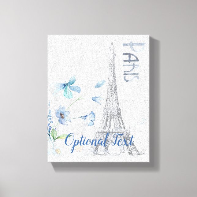 Paris Scene and Blue Flowers Custom  Canvas Print (Front)
