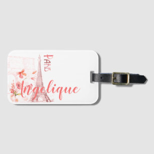 Paris Scene and Pink Flowers Custom Luggage Tag