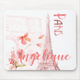 Paris Scene and Pink Flowers Custom Mouse Mat