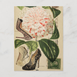 paris shoes floral french botanical art postcard
