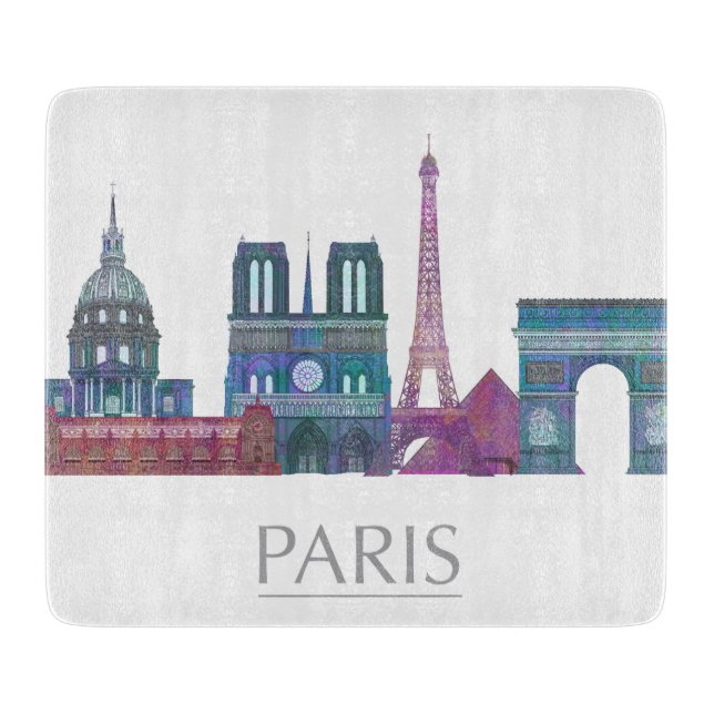 Paris Skyline Coloured Buildings Cutting Board (Front)