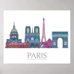Paris Skyline Coloured Buildings Poster