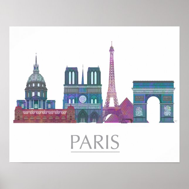 Paris Skyline Coloured Buildings Poster (Front)