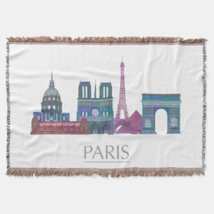 Paris Skyline Coloured Buildings Throw Blanket