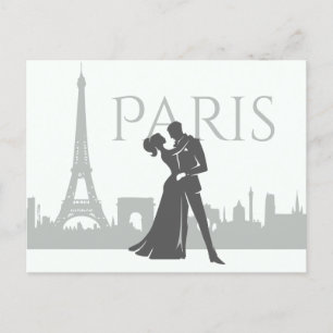 Paris Skyline Eiffel Tower Couple Love Grey, White Postcard