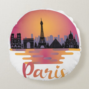 Paris Skyline - France Travel Round Cushion