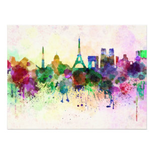 Paris skyline in watercolor background photo print