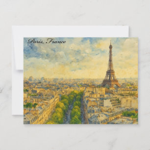 Paris Skyline in Watercolor – Eiffel Tower Postcard