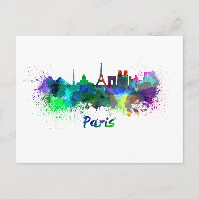 Paris skyline in watercolor postcard (Front)