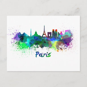 Paris skyline in watercolor postcard