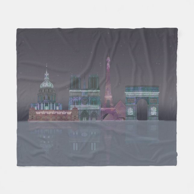 Paris Skyline Night Reflections Fleece Blanket (Front (Horizontal))