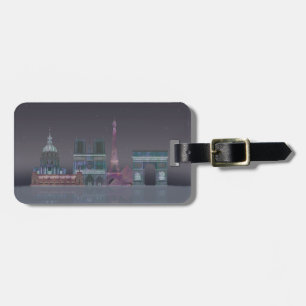 Paris Skyline Night Reflections Luggage Tag