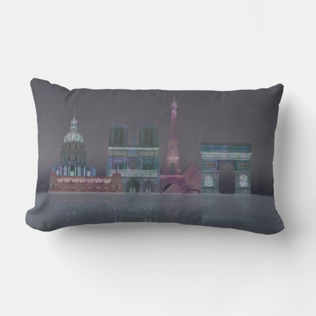 Paris Skyline Night Reflections Lumbar Cushion (Front)