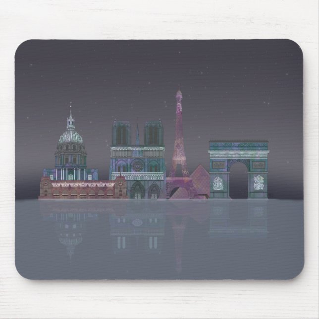 Paris Skyline Night Reflections Mouse Mat (Front)
