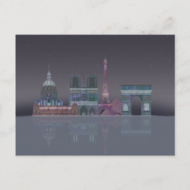 Paris Skyline Night Reflections Postcard (Front)