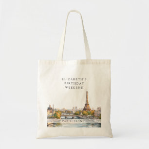 Paris Skyline Watercolor Birthday Weekend Tote Bag