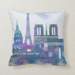 Paris Skyline - Watercolor Blue Cushion<br><div class="desc">Paris Skyline Watercolour Splash Blue by Fab Funky. Features famous landmarks of Paris in a watercolor style.</div>