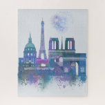 Paris Skyline - Watercolor Blue Jigsaw Puzzle<br><div class="desc">Paris Skyline Watercolour Splash Blue by Fab Funky. Features famous landmarks of Paris in a watercolor style.</div>