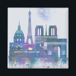 Paris Skyline - Watercolor Blue Magnet<br><div class="desc">Paris Skyline Watercolour Splash Blue by Fab Funky. Features famous landmarks of Paris in a watercolor style.</div>