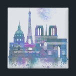 Paris Skyline - Watercolor Blue Magnet<br><div class="desc">Paris Skyline Watercolour Splash Blue by Fab Funky. Features famous landmarks of Paris in a watercolor style.</div>