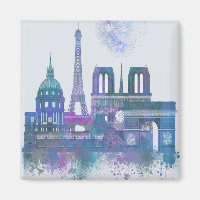 Paris Skyline - Watercolor Blue
