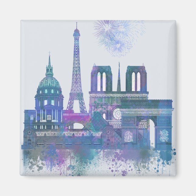 Paris Skyline - Watercolor Blue Magnet (Front)