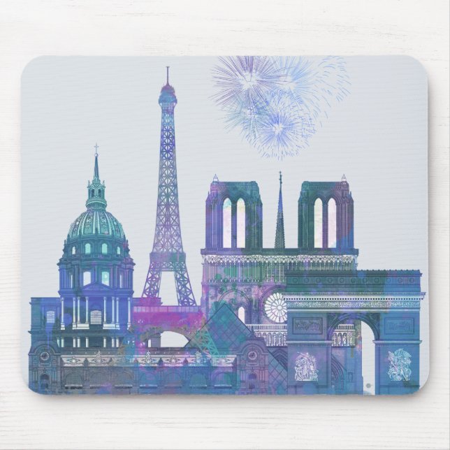 Paris Skyline - Watercolor Blue Mouse Mat (Front)
