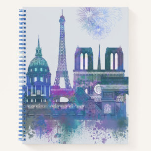 Paris Skyline - Watercolor Blue Notebook
