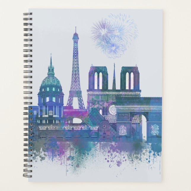 Paris Skyline - Watercolor Blue Planner (Front)
