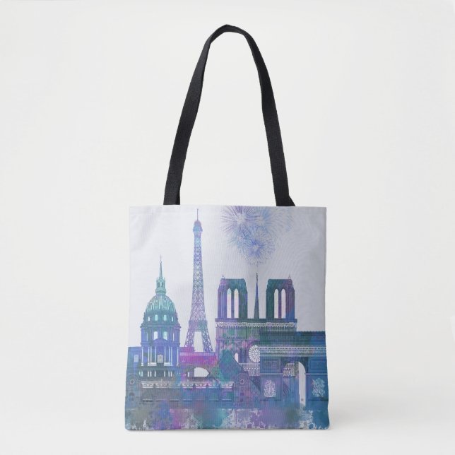Paris Skyline - Watercolor Blue Tote Bag (Front)