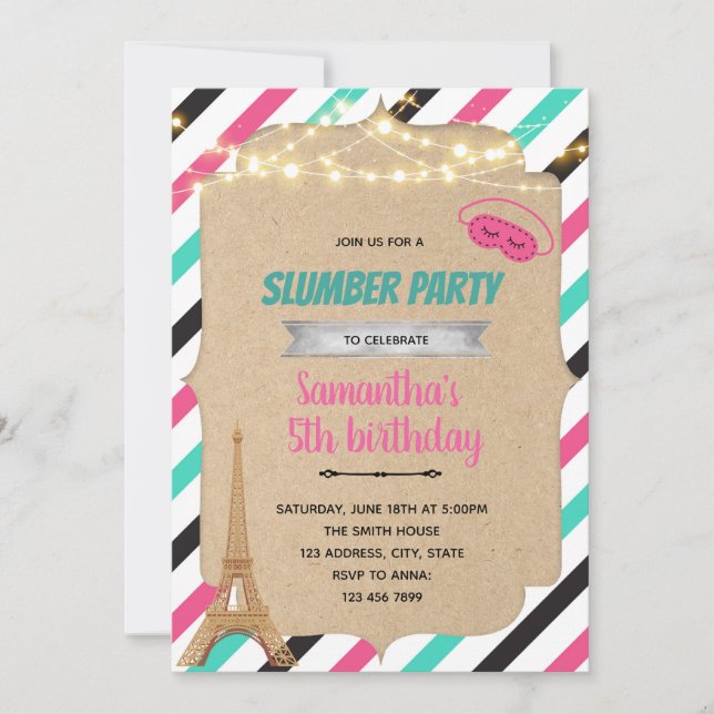 Paris slumber party invitation (Front)