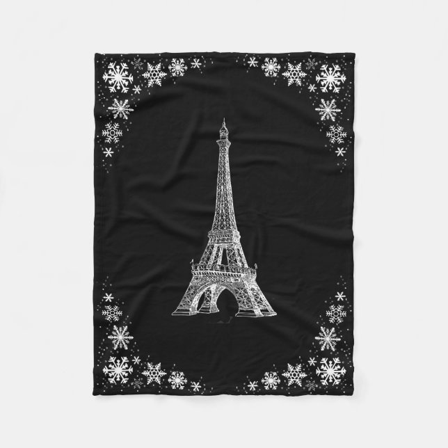 Paris Snow Black and White Fleece Blanket (Front)