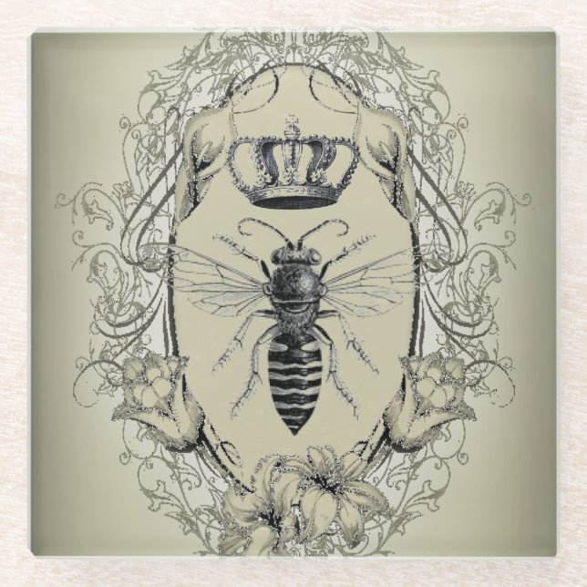 paris steampunk beekeeper french bee queen crown glass coaster (Front)