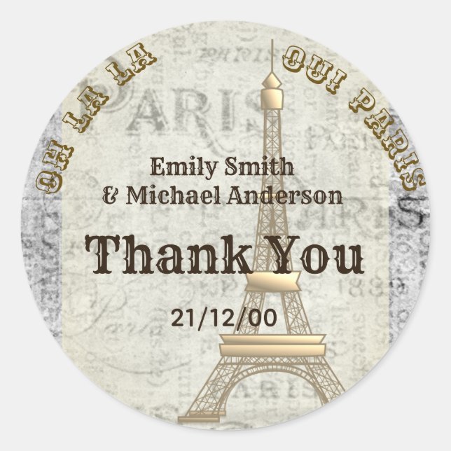 Paris Sticker Custom Vintage Parchment Thank You (Front)