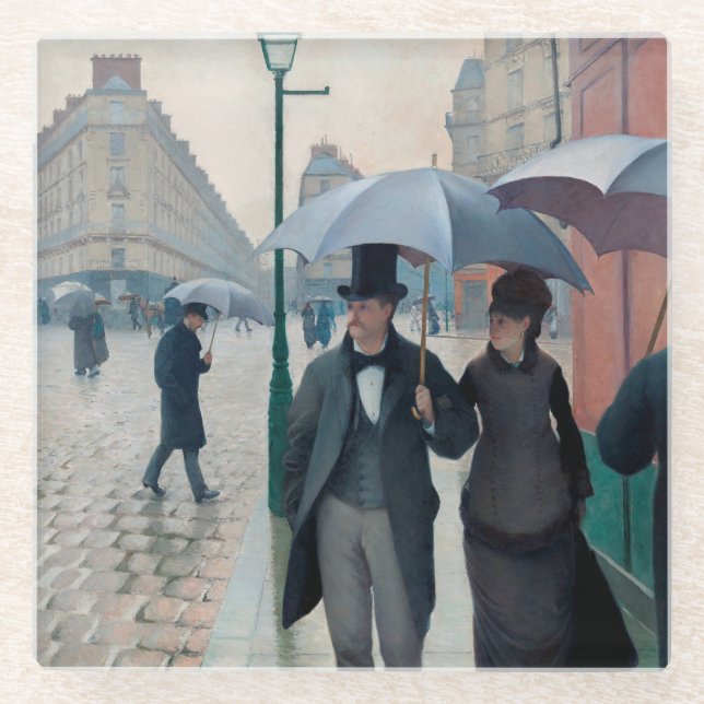 Paris Street Rainy Day by Gustave Caillebotte Glass Coaster (Front)