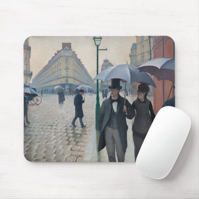 "Paris Street; Rainy Day" Impressionist Scene Mouse Mat (With Mouse)