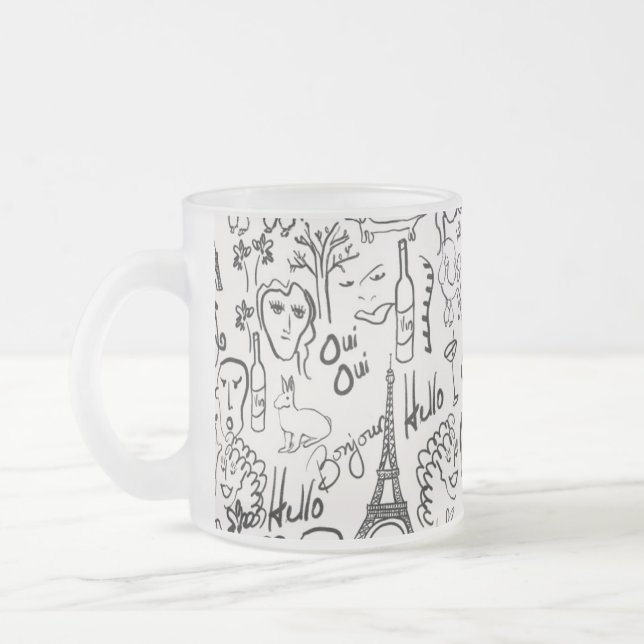 Paris Street Scene Black & White Line Drawing Mug (Left)