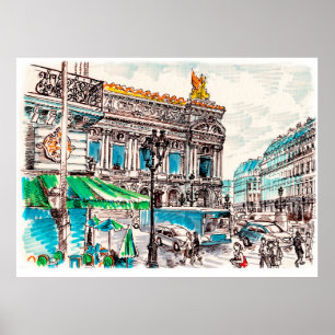 Paris street view of the theater Wicked cafe pede Poster