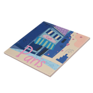 Paris Street vintage cartoon Tile