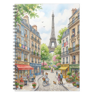 Paris Street Watercolor Poster, Eiffel Tower Wall Notebook