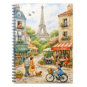 Paris Street Watercolor Poster, Eiffel Tower Wall Notebook