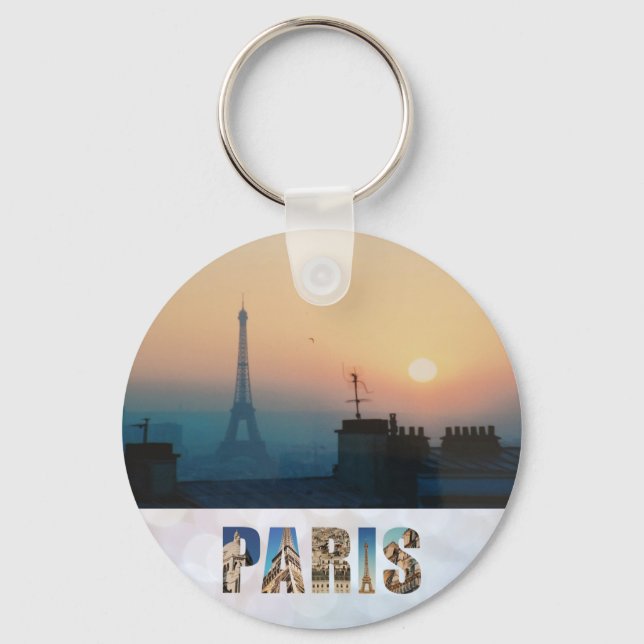 Paris Sunset Eiffel Tower France French City Photo Key Ring (Front)