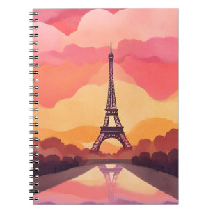 Paris Sunset   Eiffel Tower France Watercolor Notebook